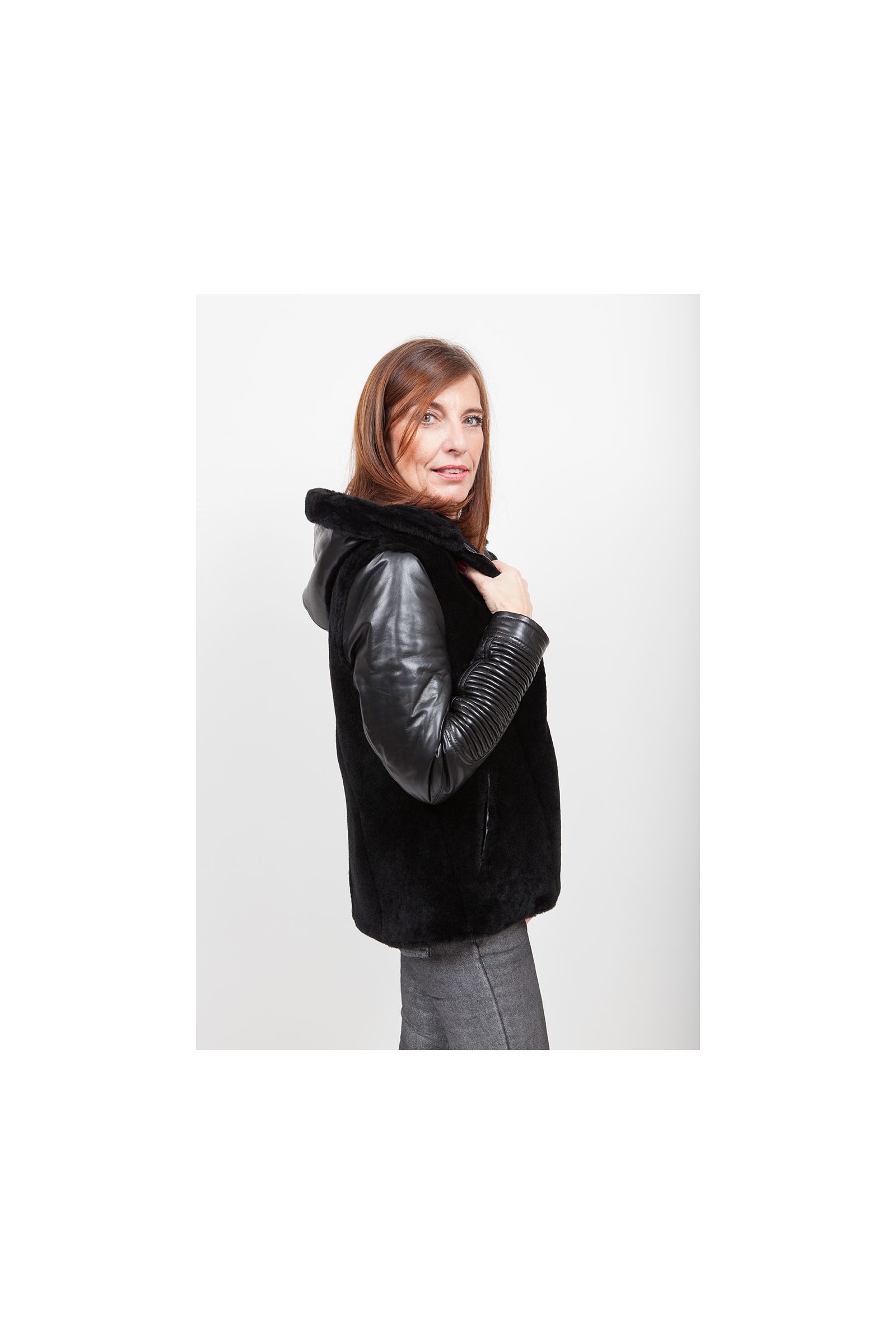 Manteau D'hiver Femme En Cuir Et Fourrure D'agneau - Taille XL Blanc - Style Matelassé à Col