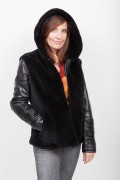 Leather and Fur Jacket with Hood Lamb