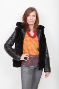 Leather and Fur Jacket with Hood Lamb