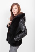 Leather and Fur Jacket with Hood Lamb