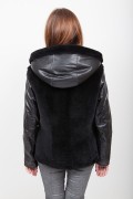 Leather and Fur Jacket with Hood Lamb