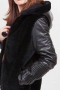 Leather and Fur Jacket with Hood Lamb
