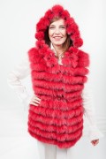 (SOLD) Long Red Fox Vest with Hood