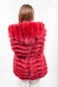 (SOLD) Long Red Fox Vest with Hood
