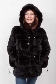 (SOLD) Long Black Mink Jacket with Hood 