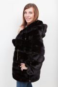 (SOLD) Long Black Mink Jacket with Hood 