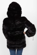 (SOLD) Long Black Mink Jacket with Hood 