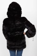 Veste Longue de Vison Noir avec Capuche