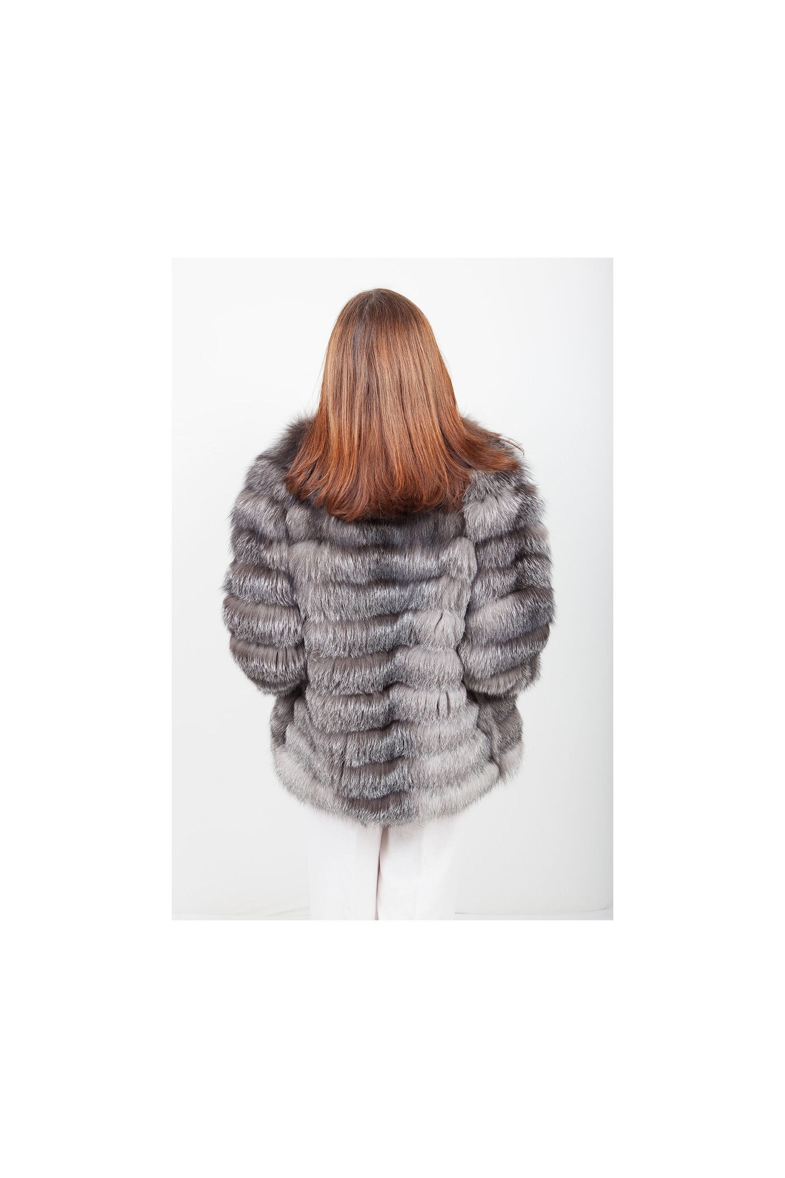 Veste Renard Argenté Lansselle - Taille M - Satin Et Fourrure - Doublure Soie - Occasion Parfait État