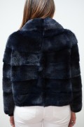 Dark Blue Short Mink Jacket 