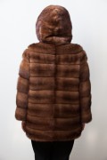 Veste de Vison Marron Mahogany à Capuche