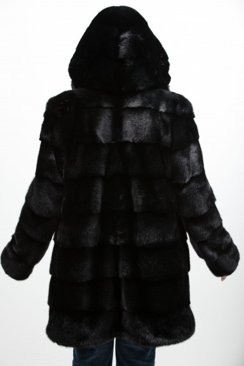 Manteau de Vison Noir avec Capuche "Balli Furs"