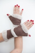 Brown Long Mittens in Lamb Fur and Lamb Velvet