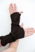 Dark Brown Long Mittens in Lamb Fur and Lamb Velvet