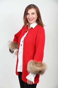 gilet long en laine rouge et renard