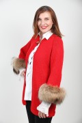 gilet long en laine rouge et renard