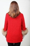 gilet long en laine rouge et renard