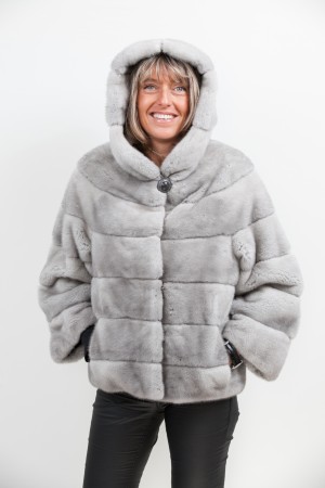 Veste En Vison Gris Saphir Saga Fur - Taille 38, Doublure Polyester - Occasion Très Bon État