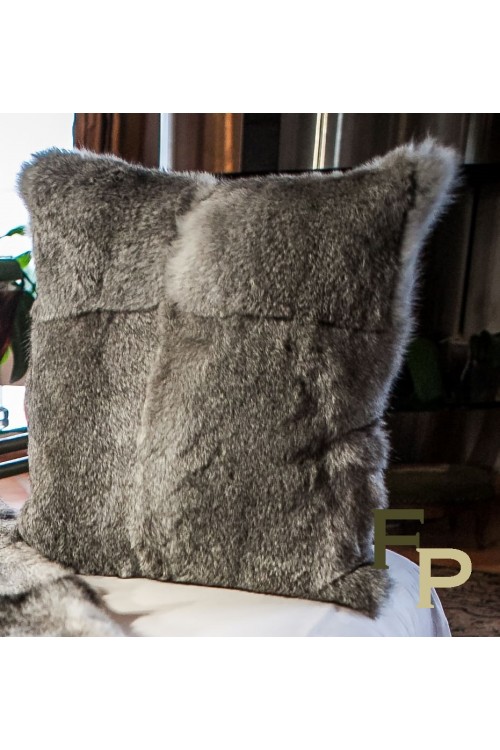 Cushion of Natural Grey Rabbit Fur