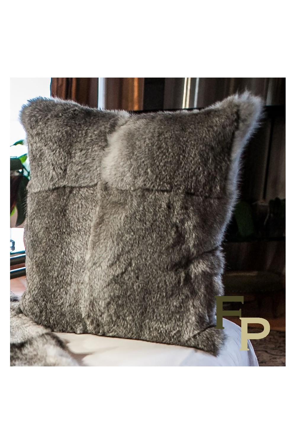 Coussin en Fourrure de Lapin Gris Naturel