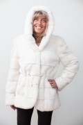 Long White Mink Jacket with Hood