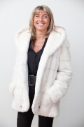 Long White Mink Jacket with Hood