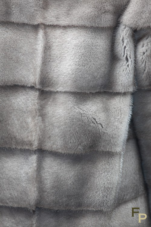 Long Silver Blue Mink Coat with Hood Signed Cassiani