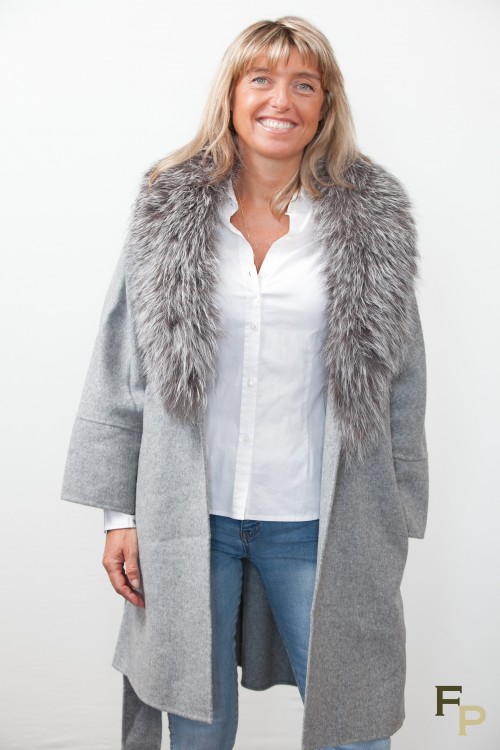 Manteau en Laine et Renard Argent&eacute;