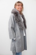 Long Coat in Wool and Silver Fox
