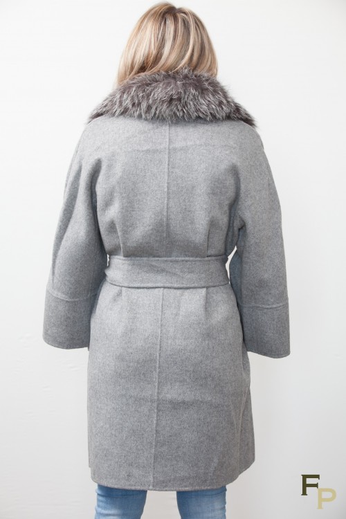 Manteau en Laine et Renard Argent&eacute;