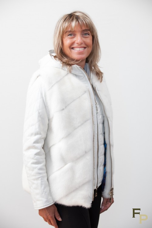 Blouson de Cuir et Gilet de Vison Blanc