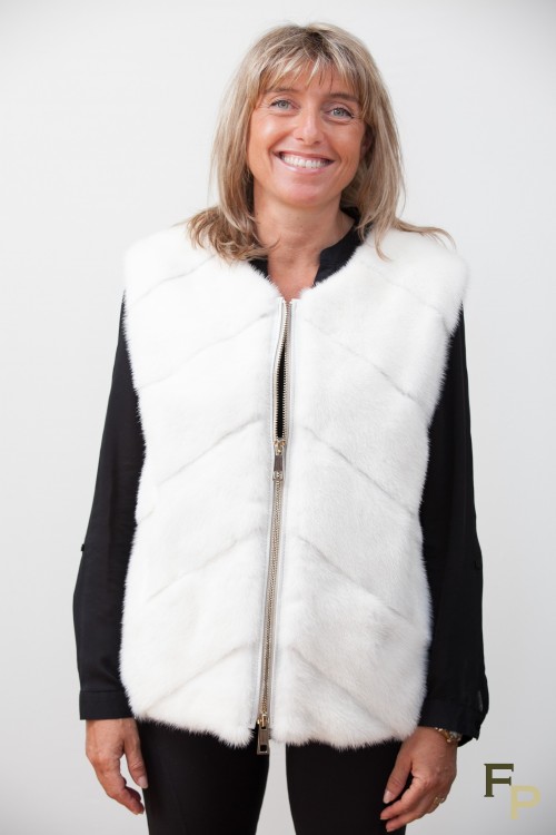 Blouson de Cuir et Gilet de Vison Blanc