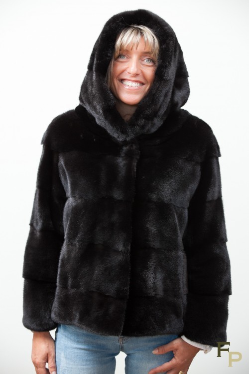 Veste de Vison Noir Blackglama avec Capuche