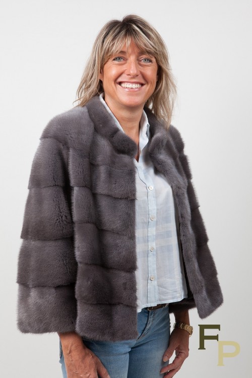 Veste de vison gris fumé