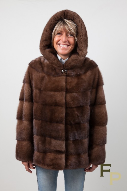 Brown Mink Jacket with Hood