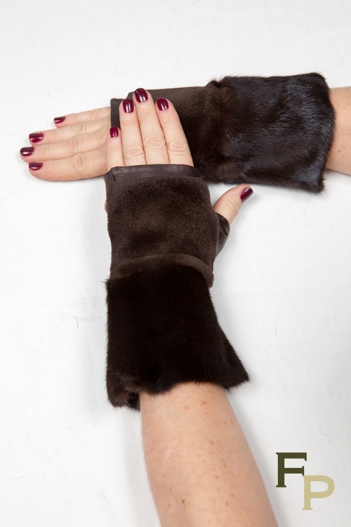 Mittens in Brown Mink Fur and Leather 