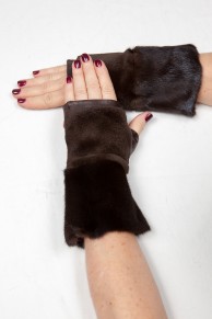 Mittens in Brown Mink Fur and Leather 