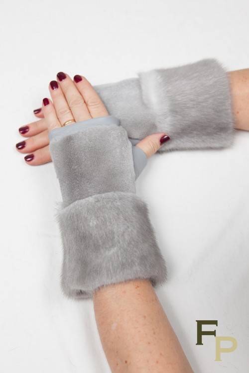Mittens in Grey Sapphire Mink Fur and Leather 