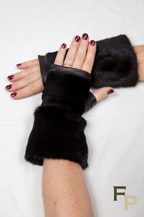 Mittens in Blackglama Mink and Black Leather