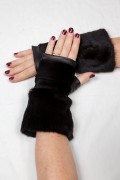 Mittens in Blackglama Mink and Black Leather
