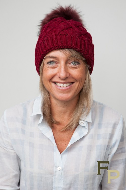 Burgundy Cap with Finn Raccoon Fur Pompom