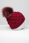 Burgundy Cap with Finn Raccoon Fur Pompom