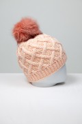 Light Apricot Colour Cap with Fox Fur Pompom