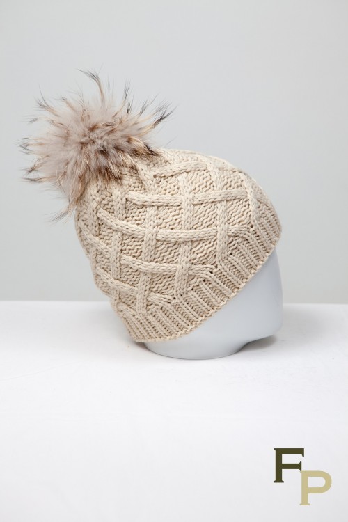 Ecru Cap with Finn Raccoon Fur Pompom