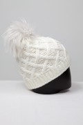 Ecru Cap with Fox Fur Pompom