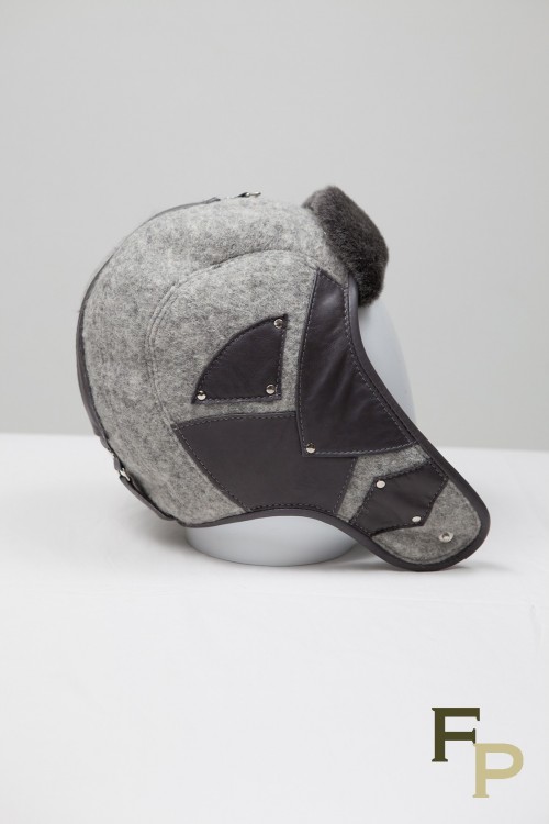 chapka gris en laine et lapin