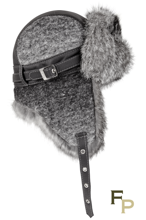 chapka gris en laine et lapin