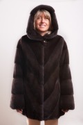Long Mink Coat Colour "Sable" with Hood