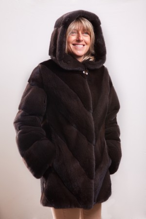Manteau vison top avec capuche