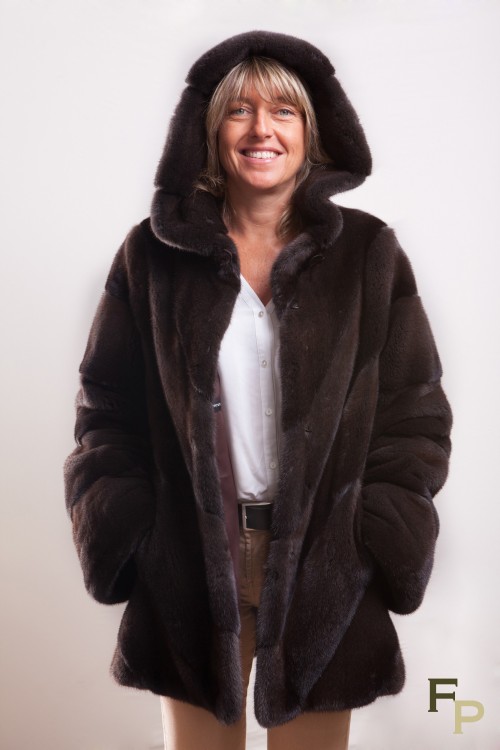 Long Mink Coat Colour "Sable" with Hood